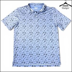 Straight Down Performance Polo Mens M Blue Hawaiian Print Sea Foods Butterfield